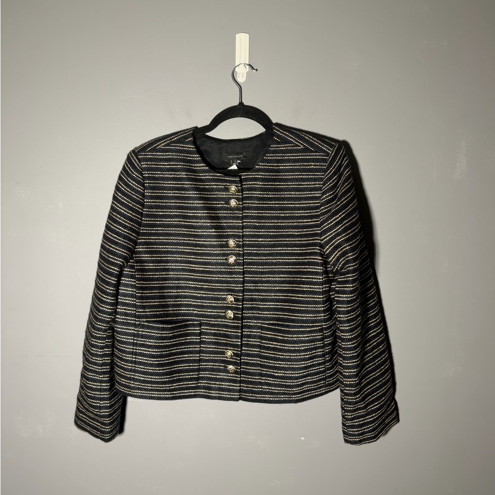 Ann Taylor Petite Tweed Double Button Jacket Black/Blue Multi Size 14 - Picture 2 of 7